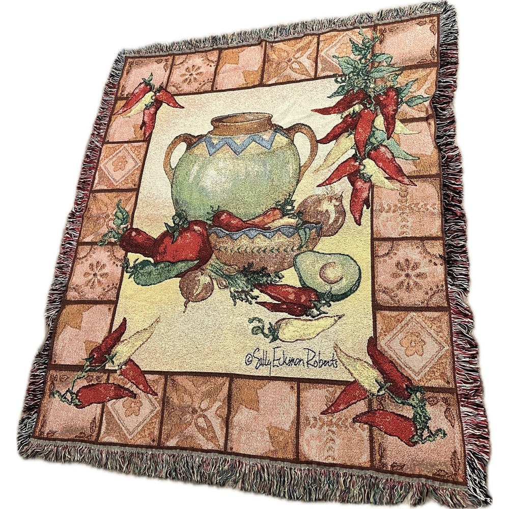 Southwest Red Hot Chili Pepper Woven Tapestry Throw Blanket 50” x 58”